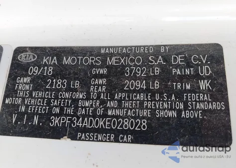 2019 Kia Forte S из США, поврежденный, VIN 3KPF34AD0KE028028